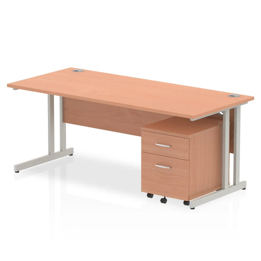 Dynamic Rectangular Straight Desk Beech MFC Cantilever Leg Silver Frame Impulse 1 x 3 Drawer Mobile Pedestal 1800 x 800 x 730mm