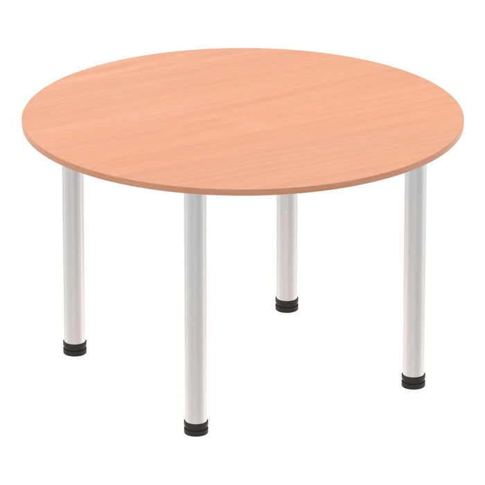 Round Meeting Table Beech MFC Post Legs Silver Impulse 1200 x 1200 x 730mm