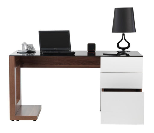 Alphason Rectangular Chunky Desk with Walnut MDF & Glass Top and 3 Drawers Sorbonne 1500 x 815 x 230mm