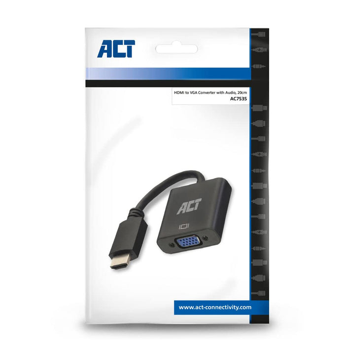 ACT VGA Female Adapter Cable HDMI Male AC7535 Black 15 cm