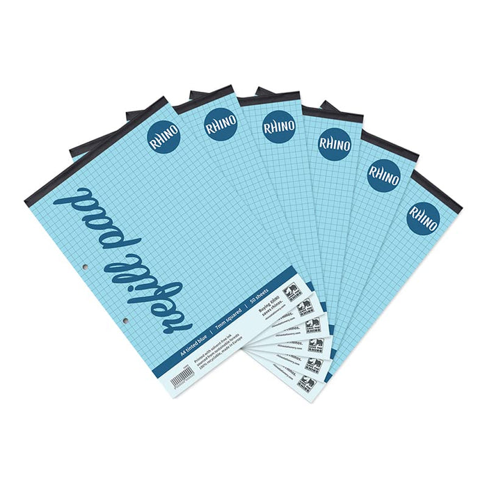 Rhino A4 Special Refill Pad 50 Leaf 7mm Squared Blue Tinted Paper (Pack of 6) - HABQ-8