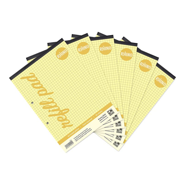 Rhino A4 Special Refill Pad 100 Page 7mm Squared Yellow Tinted Paper (Pack 6) - HAYQ-4