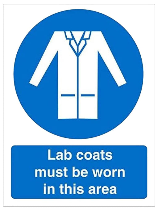 Mandatory Sign Lab Coats Must Be Worn in This Area Vinyl Blue, White 20 x 15 cm