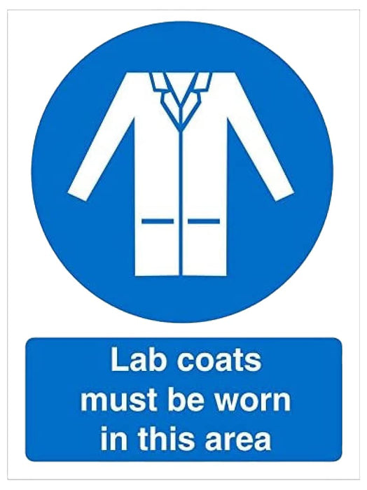 Mandatory Sign Lab Coats Must Be Worn in This Area Vinyl Blue, White 20 x 15 cm