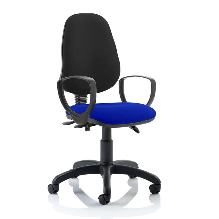 Dynamic Permanent Contact Backrest Task Operator Chair Loop Arms Eclipse Plus III Black Back, Stevia Blue Seat Without Headrest High Back