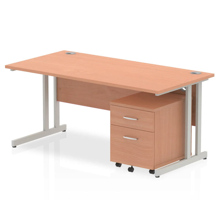 Dynamic Rectangular Straight Desk with Cantilever Leg Maple MFC Silver Frame Impulse 1 x 2 Drawer Mobile Pedestal Bundle 1600 x 800 x 730mm