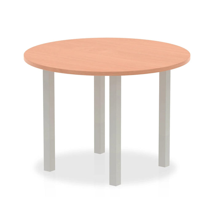 Round Meeting Table Beech MFC Post Legs Silver Impulse 1200 x 1200 x 730mm