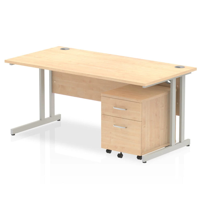 Dynamic Rectangular Straight Desk Beech MFC Cantilever Leg Silver Frame Impulse 1 x 3 Drawer Mobile Pedestal 1600 x 800 x 730mm