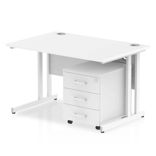 Impulse Cantilever Straight Office Desk W1200 x D800 x H730mm White Finish White Frame With 3 Drawer Mobile Pedestal - I003971