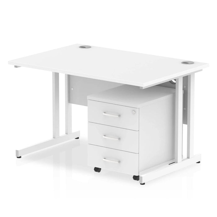 Impulse Cantilever Straight Office Desk W1200 x D800 x H730mm White Finish White Frame With 3 Drawer Mobile Pedestal - I003971