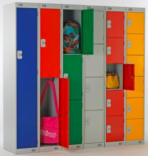 LINK51 Standard Mild Steel Locker with 4 Doors Standard Deadlock Lockable with Key 300 x 450 x 1800mm Grey & Green