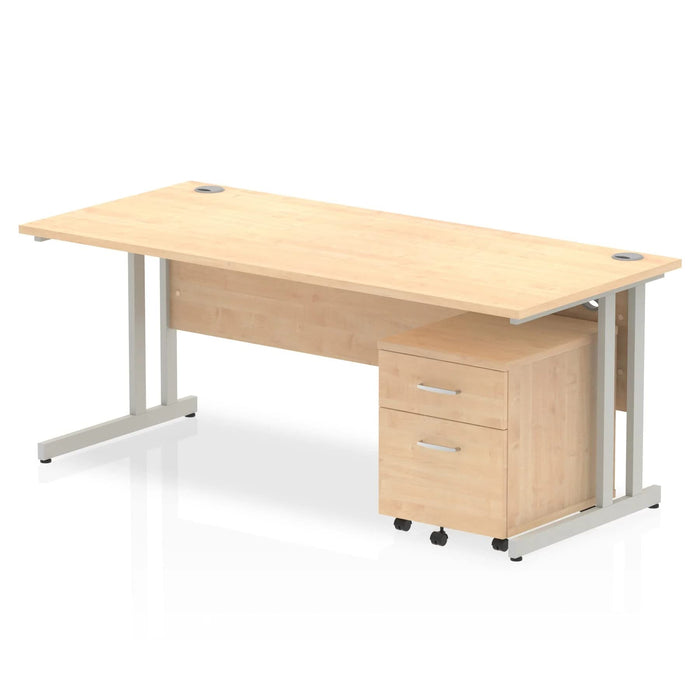 Dynamic Rectangular Straight Desk Maple MFC Cantilever Leg Silver Frame Impulse 1 x 3 Drawer Mobile Pedestal 1800 x 800 x 730mm