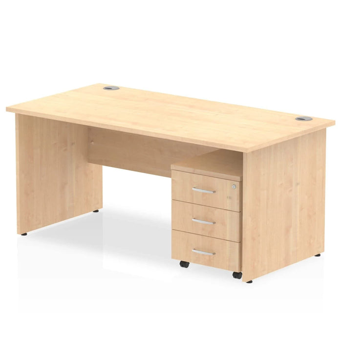 Dynamic Rectangular Straight Desk Maple MFC Panel End Leg Maple Frame Impulse 1 x 3 Drawer Mobile Pedestal 1800 x 800 x 730mm