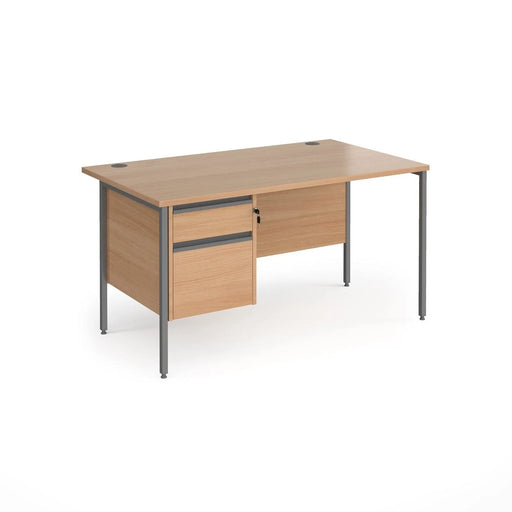 Straight Desk with Beech Coloured MFC Top and Graphite H-Frame Legs and 2 Lockable Drawer Pedestal Contract 25 1400 x 800 x 725mm