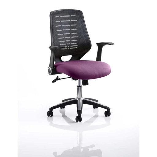 Dynamic Tilt & Lock Task Operator Chair Folding Arms Relay Black Back, Tansy Purple Seat Without Headrest Medium Back