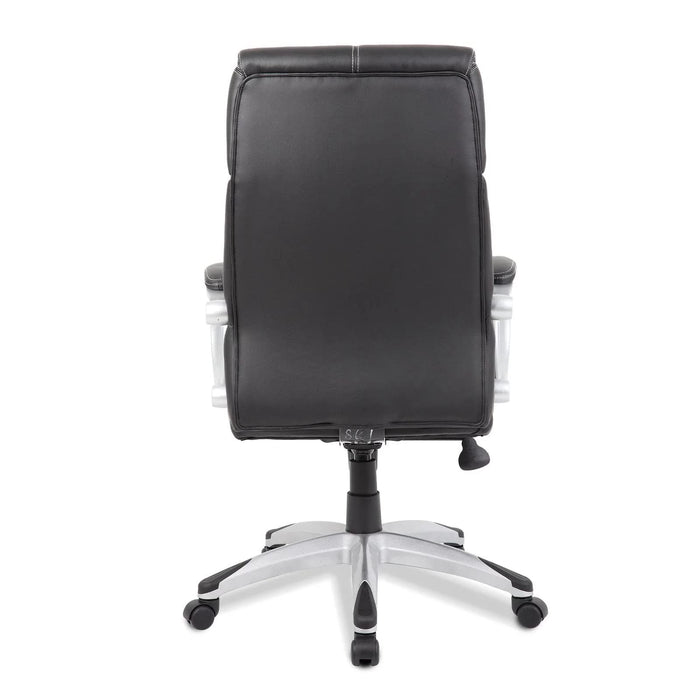 Nautilus Designs Ltd. High Back Leather Faced Manager Chair with Satin Silver Finish to Armrests and Base - Black