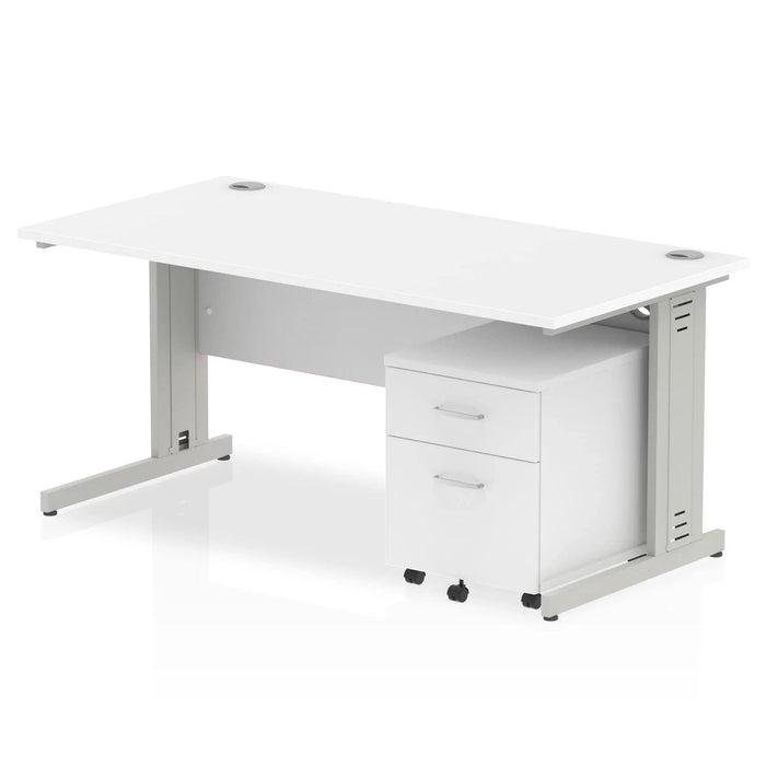 Dynamic Rectangular Straight Desk White MFC Cable Managed Cantilever Leg Silver Frame Impulse 1 x 2 Drawer Mobile Pedestal Bundle 1600 x 800 x 730mm