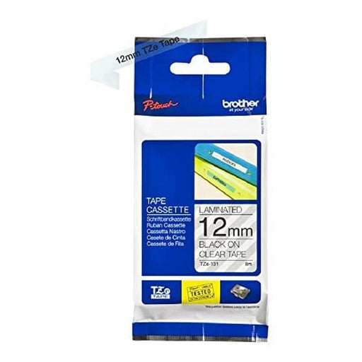 Brother P-touch Labelling Tape Authentic TZe-131 Adhesive Black on Transparent 12 mm x 8 m