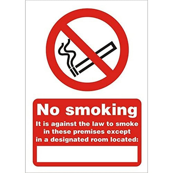 Prohibition Sign Against The Law to Smoke on These Premises Except Self Adhesive Plastic 21 x 29.7 cm