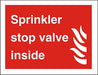 Fire Sign Sprinkler Stop Valve Inside Vinyl 20 x 30 cm