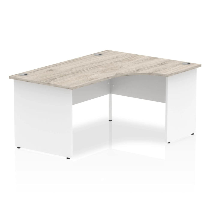 Impulse Right Crescent Office Desk W1600 x D1200 x H730mm Cable Managed Leg Grey Oak Finish White Frame - TT000162