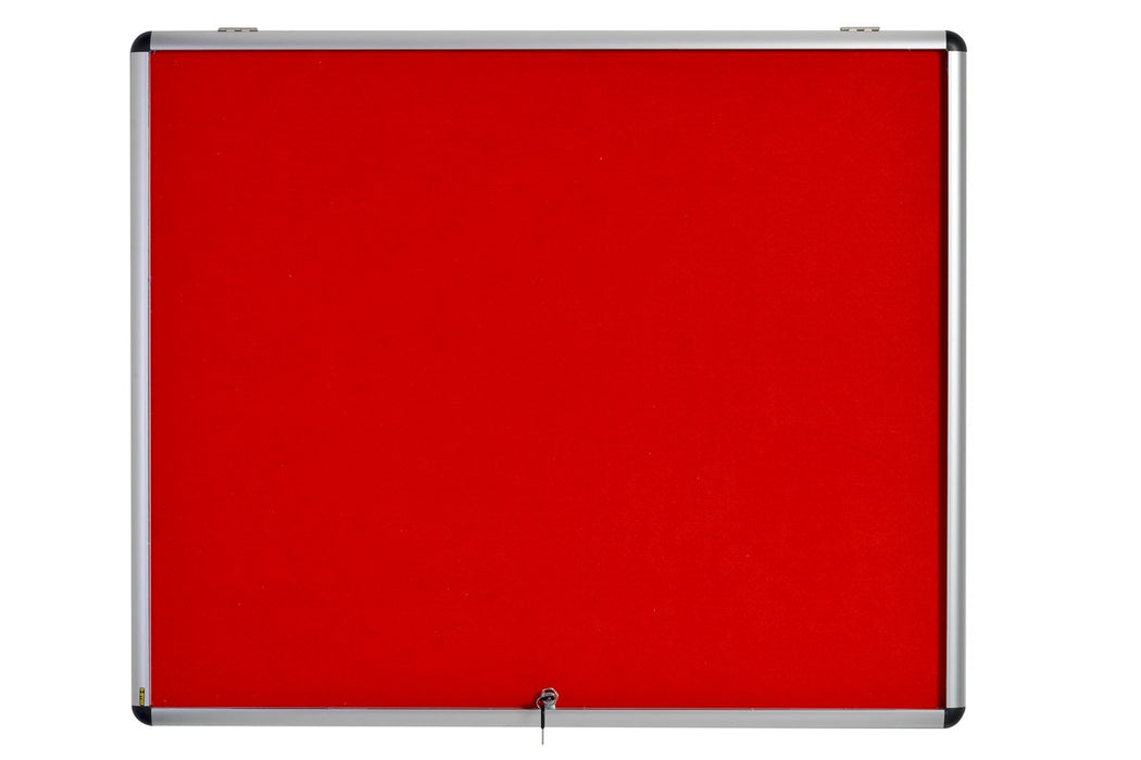 Bi-Office Enclore Fire Retardant Lockable Notice Board Non Magnetic 8 x A4 Wall Mounted 92.4 (W) x 65.3 (H) cm Red