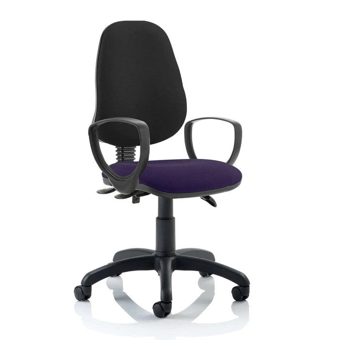 Dynamic Permanent Contact Backrest Task Operator Chair Loop Arms Eclipse Plus III Black Back, Tansy Purple Seat Without Headrest High Back