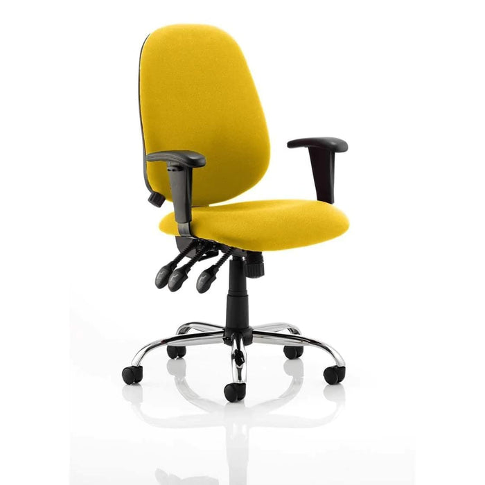 Dynamic Independent Seat & Back Task Operator Chair Senna Yellow Fabric Height Adjustable Arms Lisbon Without Headrest High Back