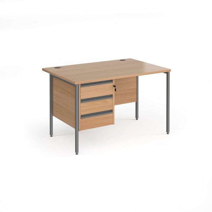 Straight Desk with Beech Coloured MFC Top and Graphite H-Frame Legs and 3 Lockable Drawer Pedestal Contract 25 1800 x 800 x 725mm