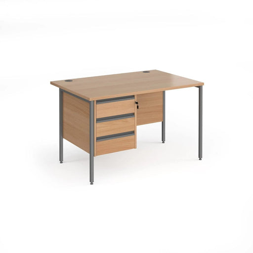 Straight Desk with Beech Coloured MFC Top and Silver H-Frame Legs and 3 Lockable Drawer Pedestal Contract 25 1800 x 800 x 725mm