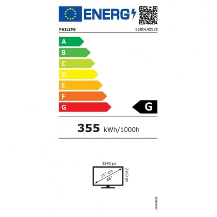 Philips Signage Solutions E-Line 86 Inch 3840 x 2160 Pixels 4K Ultra HD Multi-Touch DVI HDMI USB Android 10 Interactive Display