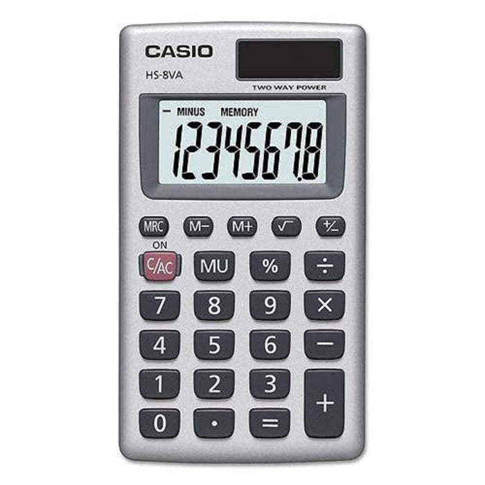 Casio Pocket Calculator HS-8VA 8 Digit Display Silver