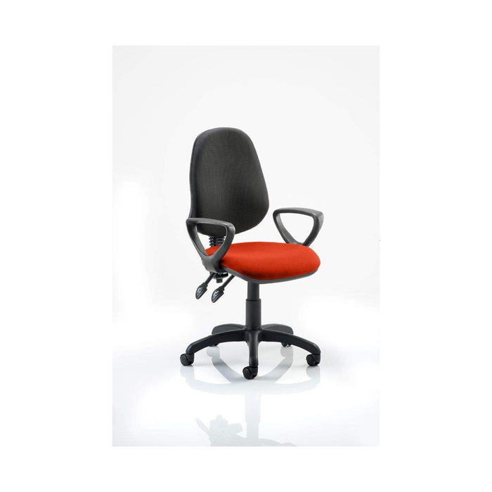 Dynamic Permanent Contact Backrest Task Operator Chair Loop Arms Eclipse II Black Back, Tabasco Red Seat Without Headrest High Back