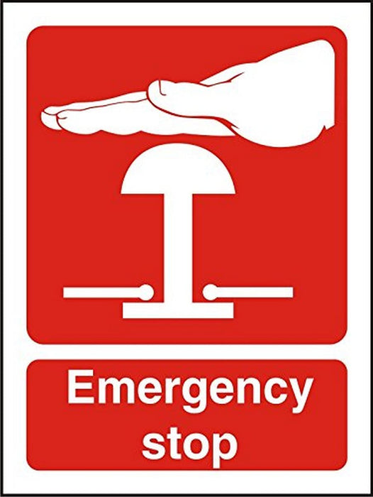 Fire Sign Emergency Stop Self Adhesive Plastic Red 20 x 15 cm