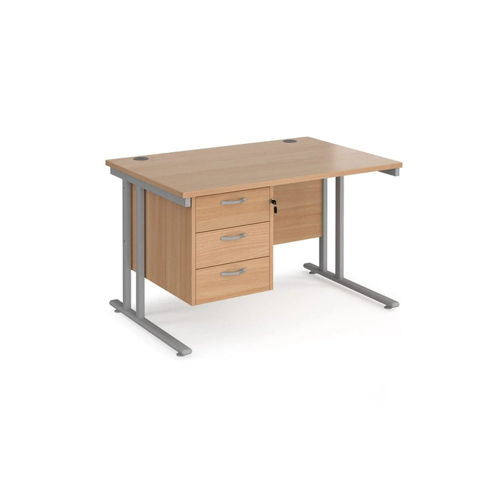 Rectangular Straight Desk with 3 Drawer Pedestal Walnut Wood Cantilever Legs White Maestro 25 1200 x 800 x 725mm