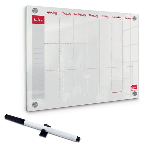 Sasco Mini Wall Mountable Whiteboard Weekly Planner 2410183 Acrylic Frameless 600 x 450 mm Semi Opaque