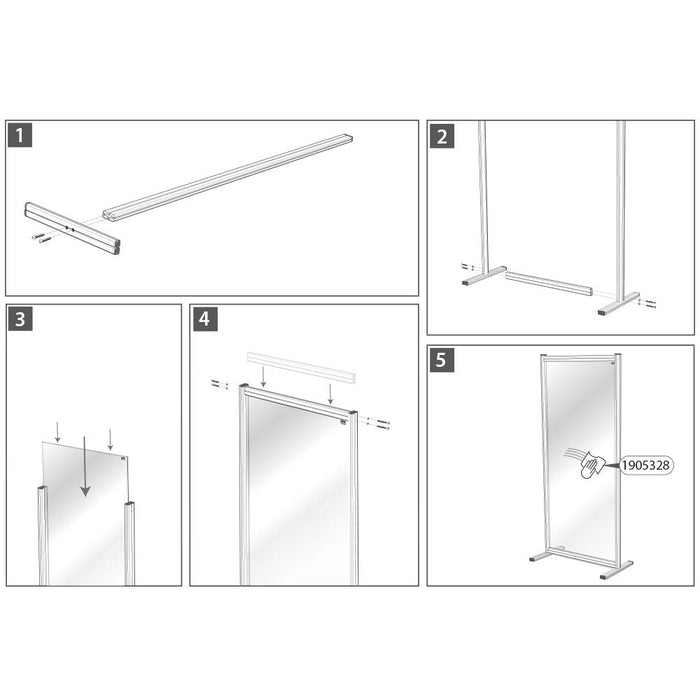 Nobo Freestanding Protective Room Divider Screen Premium Plus 1200 x 1800 x 600mm Aluminium, Plexiglass Acrylic Silver Anodised