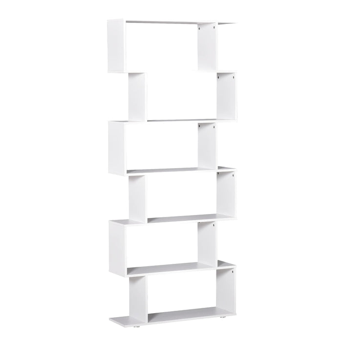 Homcom S Shape Wooden Bookshelf with 6-Tier White 800 x 240 x 1,920 mm