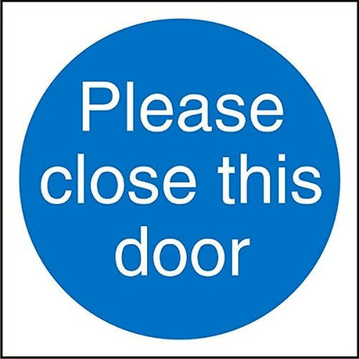 Mandatory Sign Close Door vinyl Blue, White 10 x 10 cm