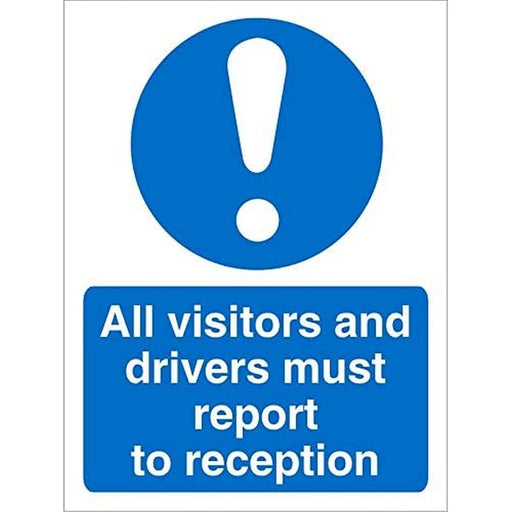 Mandatory Sign Visitors and Drivers Report to Reception Vinyl Blue, White 20 x 15 cm