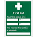 First Aid Sign First Aider Name and Location Plastic 30 x 20 cm