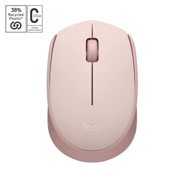 Logitech M171 1000 DPI Ambidextrous RF Wireless Optical Mouse Rose Pink