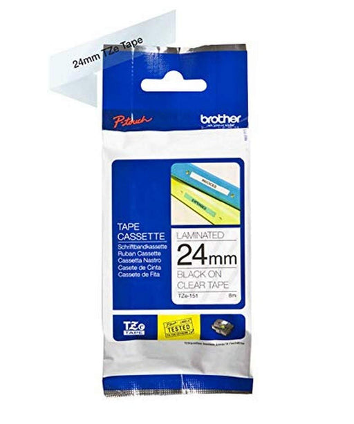 Brother TZe-151 Authentic Label Tape Self Adhesive Black Print on Clear 24 mm x 8m