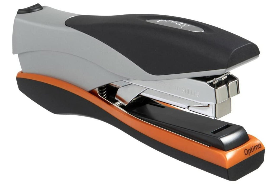 Rexel Optima 40 Flat Clinch Stapler 2102357 Low Force Full Strip Silver, Orange 40 Sheets Optima 26/6 Metal, Plastic