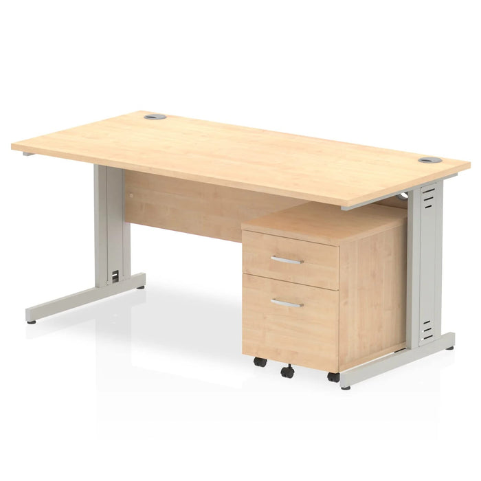 Dynamic Rectangular Straight Desk Maple MFC Cable Managed Cantilever Leg Silver Frame Impulse 1 x 2 Drawer Mobile Pedestal Bundle 1600 x 800 x 730mm