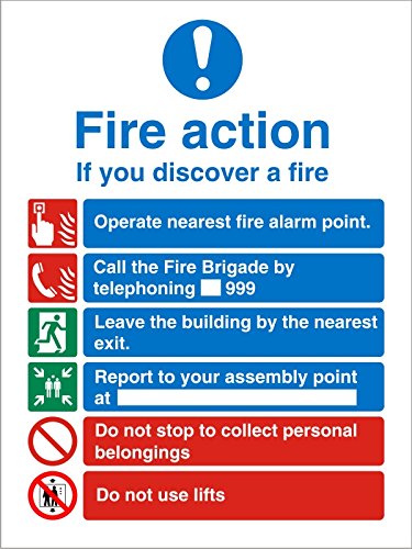 Fire Action Sign If You Discover Fire Self Adhesive Vinyl 30 x 20 cm