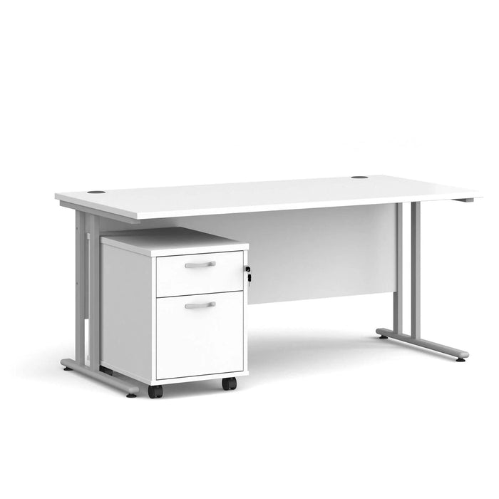 Dams International Straight Desk with 2 Drawer Pedestal SBS216WH 1,600 x 800 x 725 mm