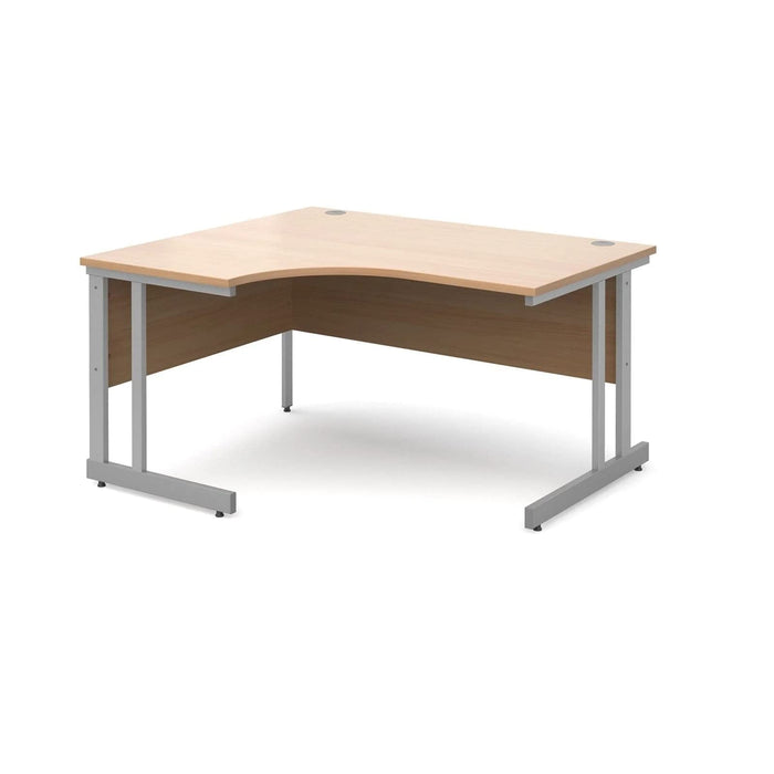 Corner Left Hand Design Ergonomic Desk with Walnut MFC Top and Silver Frame Adjustable Legs Momento 1600 x 1200 x 725 mm