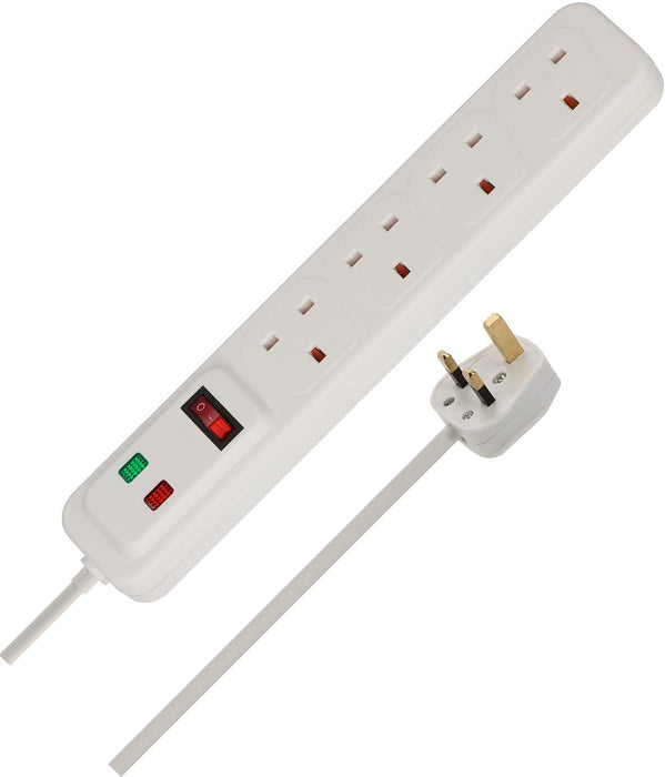 brennenstuhl 4-Way Extension Lead UK with Surge Protection and Neon Indicator 2m White