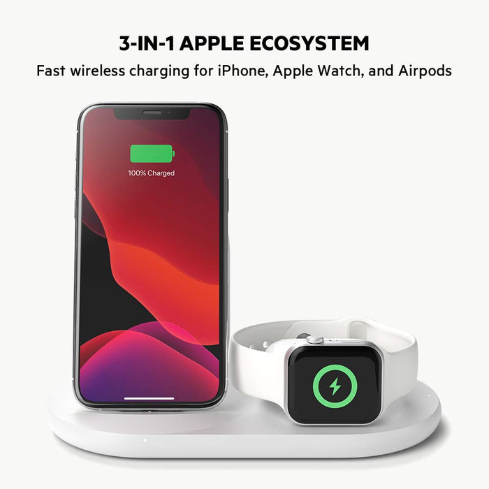 Belkin BoostCharge 3in1 Wireless Pad and Stand for Apple Watch White